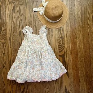 Shabby Chic Floral Kids Dress with Hat - Pink and Cream